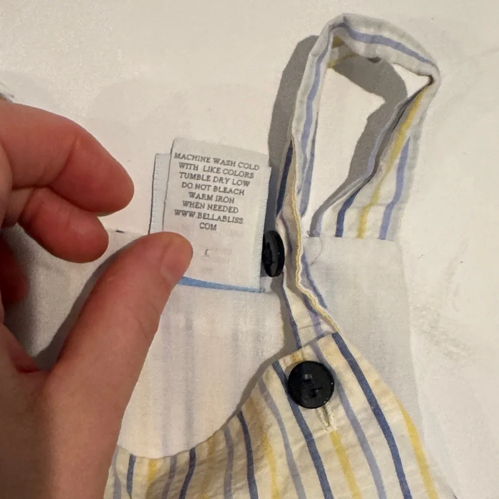 Bella Bliss Striped‎ Baby Romper with Button Snaps Bubble Yellow Blue 9 Months